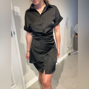 Elegant Black Satin Wrap Dress